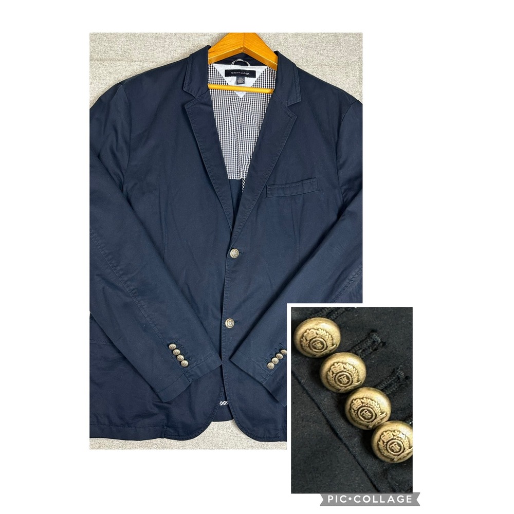 Tommy Hilfiger Blazer Mens XXL Navy Unstructured Cotton Gold Crest Button